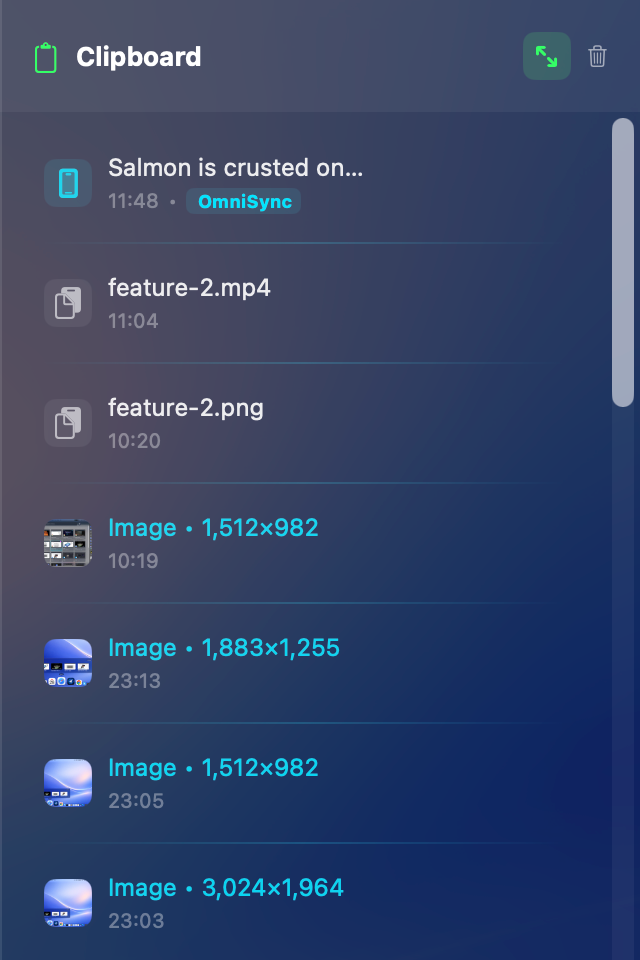 DockMaster file shelf and clipboard manager for Mac — view 1